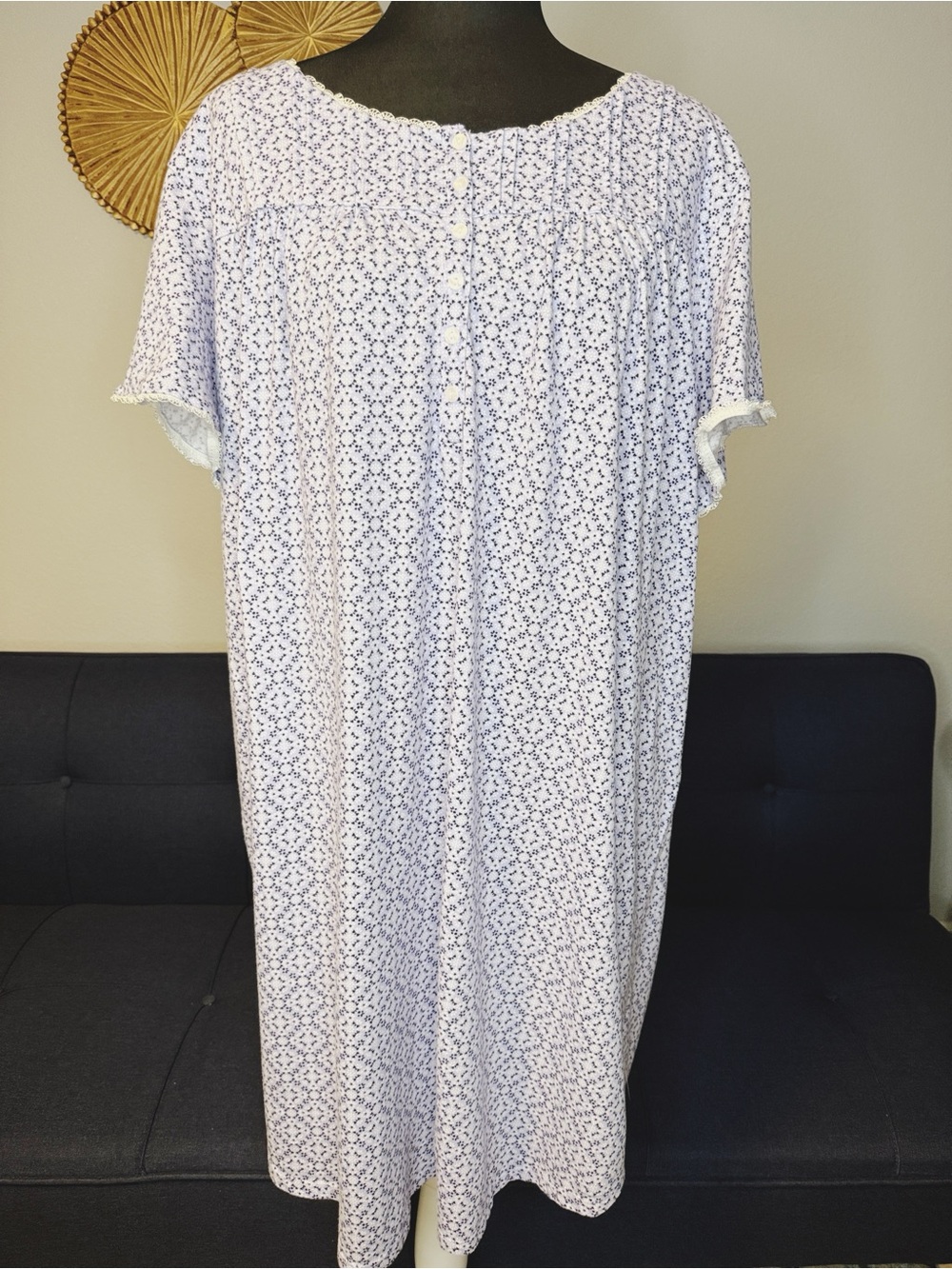 Women’s Aria Collection Purple Floral Lace Short Sleeve 100% Cotton Nightgown 4X